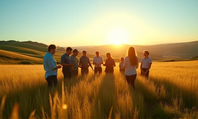 Southern Shores Café team meeting with local farmers in a sunny field