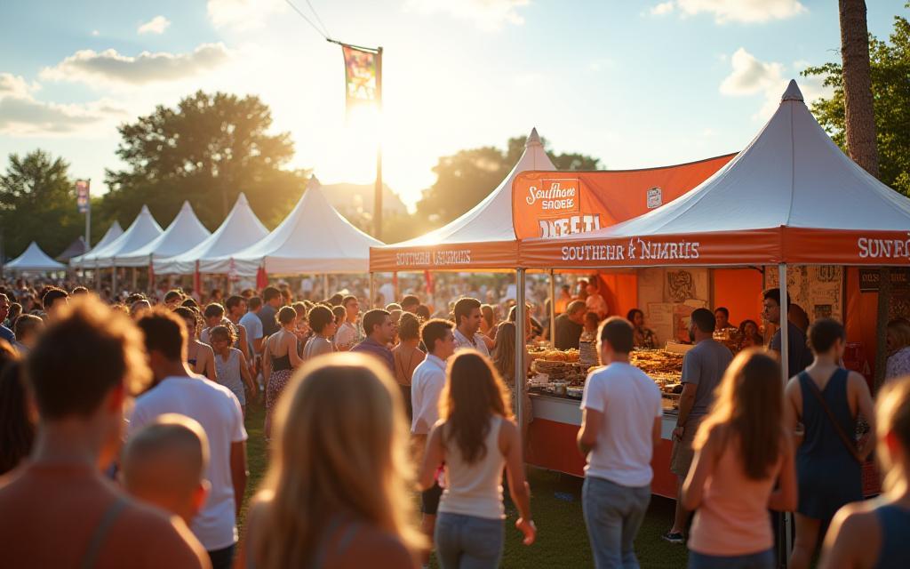 Outdoor festival with a Southern Shores Café catering stall and festive crowd