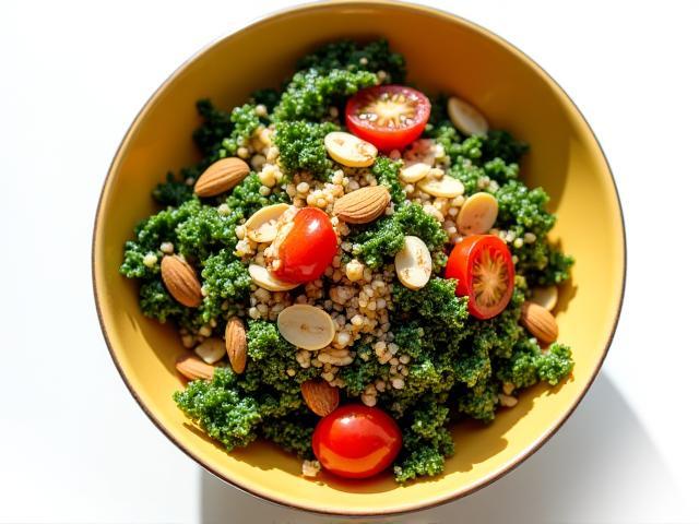 Fresh quinoa salad with leafy greens and vibrant vegetables