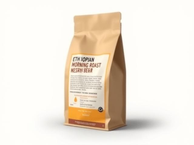 Bag of Ethiopian Morning Roast coffee beans with fresh floral and citrus tasting notes