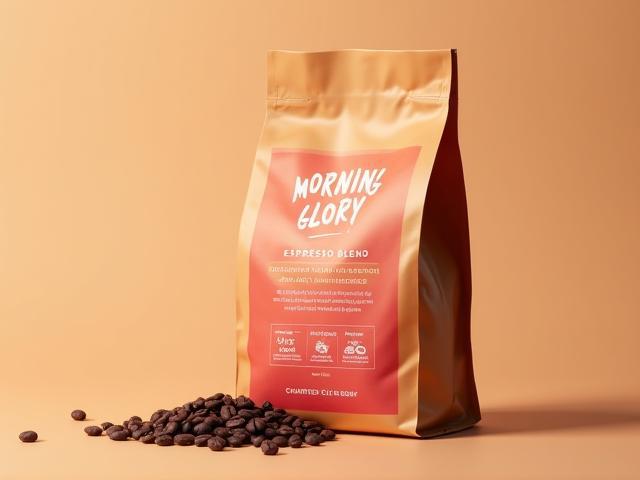 Bag of Morning Glory Espresso Blend coffee beans with sweet caramel and berry tasting notes